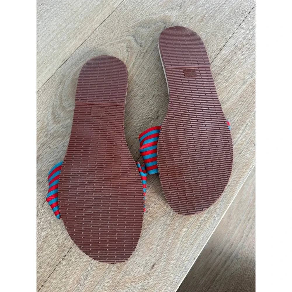 Havaianas Saint Tropez Striped Bow Slide Sandals Red Blue Coastal Resort 11/12